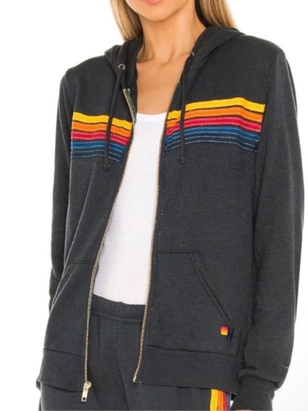 Aviator Nation 5 Stripe Zip Up Hoodie